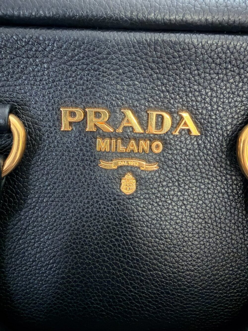 Prada Bauletto Vitello Phenix Black Leather Bag 1BB108 Dust Bag Auth Card Strap - Picture 5 of 16